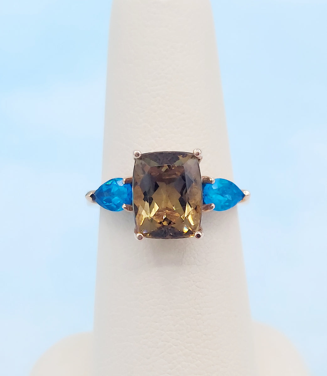 Honey Smokey Topaz and Blue Apatite Ring - 14K Rose Gold – Marie's