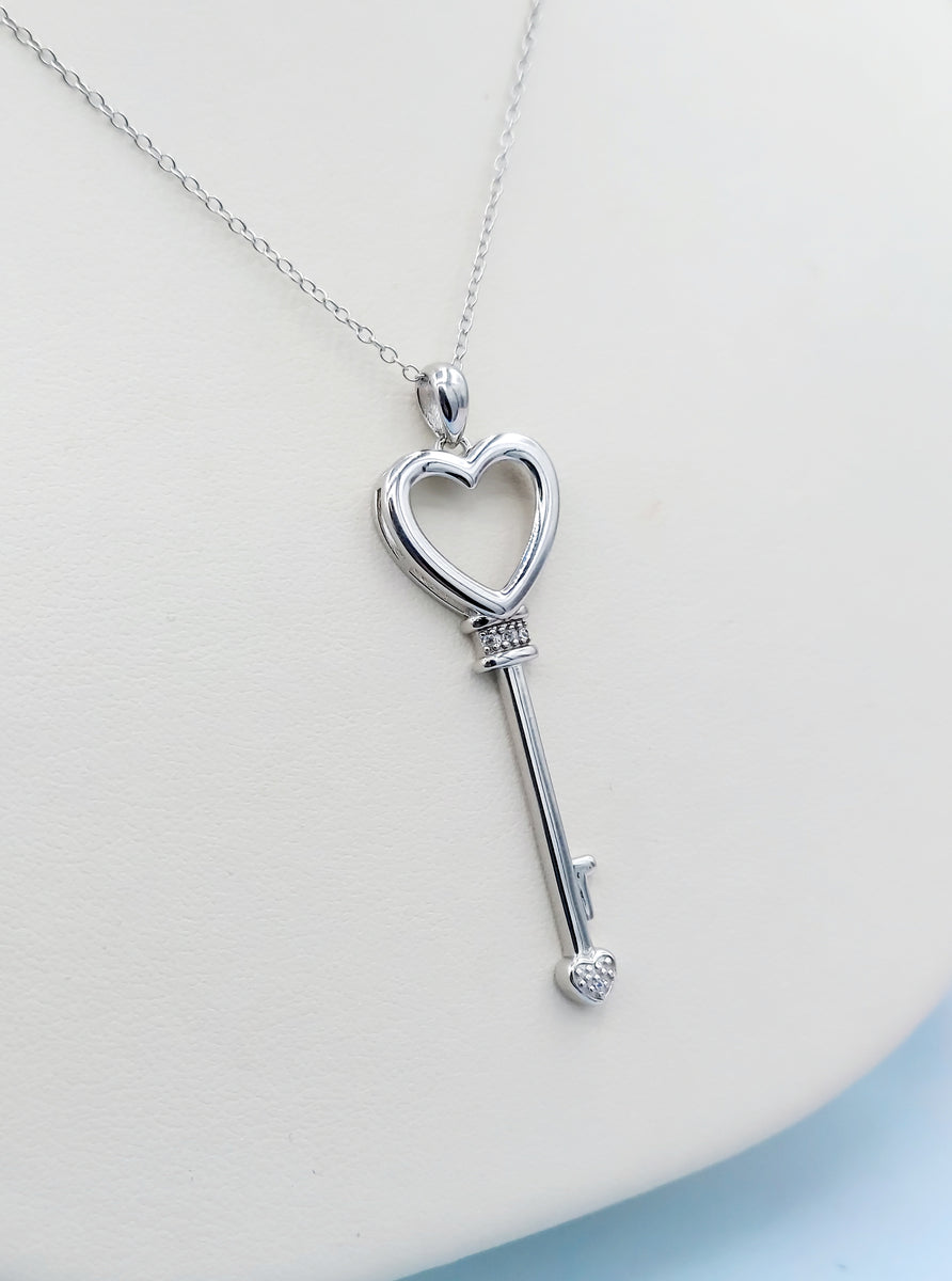 CZ Heart Key Necklace - Sterling Silver – Marie's Jewelry Store