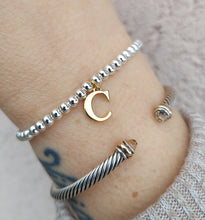 Load image into Gallery viewer, Silver Beads with Gold Letter - Stretch Bracelet