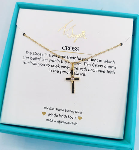 Gold Plated CZ Cross Necklace - Gold Plated Sterling Silver TJazelle