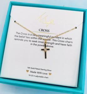 Gold Plated CZ Cross Necklace - Gold Plated Sterling Silver TJazelle