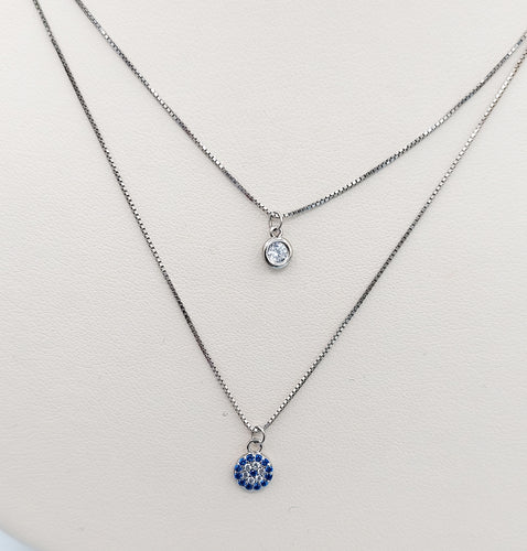 Double Layer Eye Necklace - Sterling Silver
