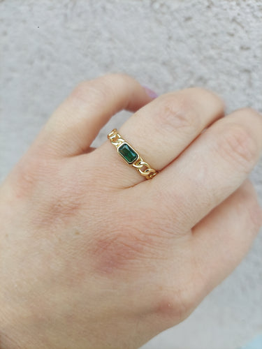 Emerald Chain Link Ring - Gold Plated Sterling Silver