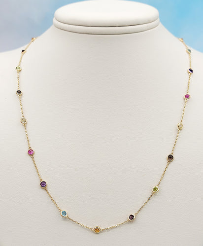 Multi Color Stones By The Yard Chain - 14K Yellow Gold
