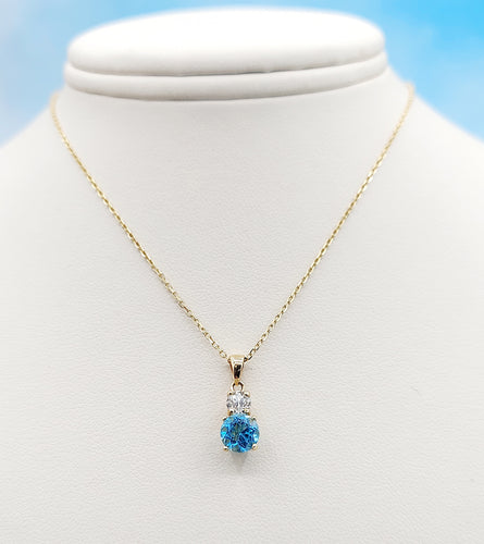 Blue Topaz and Diamond Necklace - 14K Yellow Gold