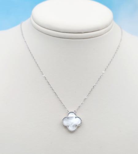 Mother of Pearl Flower Clover Necklace - Sterling Silver