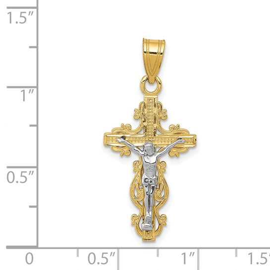 14K retailer Two tone Filigree Cross Pendant