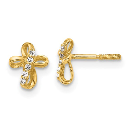 Delicate Cross Post Earrings - 14K Yellow Gold