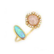 Load image into Gallery viewer, Adjustable Gold Ring with Opal Stone and Rose Crystal