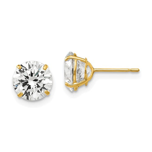 7mm Round CZ Post Earrings - 14K Yellow Gold