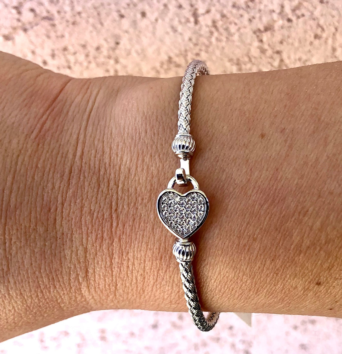 Pandora Silver Pave Heart Clasp Bracelet
