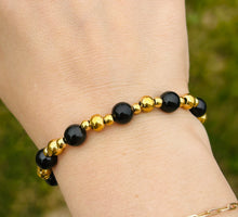 Load image into Gallery viewer, Onyx &amp; Gold Day By Day Beaded Bracelet - TJazelle