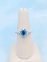 Load image into Gallery viewer, Blue Zircon Flower Design Ring - 14K White Gold