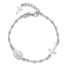 Load image into Gallery viewer, Sterling Silver Rh-plated 6.5in with 1in ext Rosary Bracelet