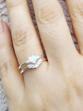 Load image into Gallery viewer, CZ and Heart Created White Opal Double Band Ring - Sterling Silver