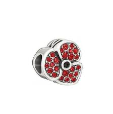 Red Poppy Flower Crystal Bead - Chamilia