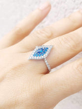 Load image into Gallery viewer, CZ Clear &amp; Blue Evil Eye Ring - Sterling Silver