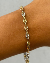 Load image into Gallery viewer, Tri Gold Puffed Mariner Link Bracelet - 14K