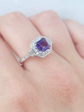 Load image into Gallery viewer, Princess Cut Amethyst and Diamond Ring - 14K White Gold