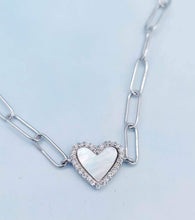 Load image into Gallery viewer, Paperclip Link with Heat Mother of Pearl Bracelet - Sterling Silver