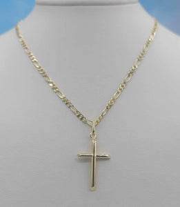 Gold Cross on Figaro Chain - 14K