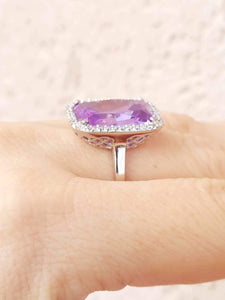 Sterling Silver Rectangle Clear and Purple CZ Ring