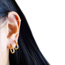 Load image into Gallery viewer, CZ Diamond Mini Rectangle Hoop Earrings