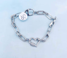 Load image into Gallery viewer, Heart Paperclip Link CZ Bracelet - Sterling Silver