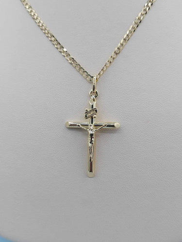 Gold Crucifix on Curb Chain - 14K