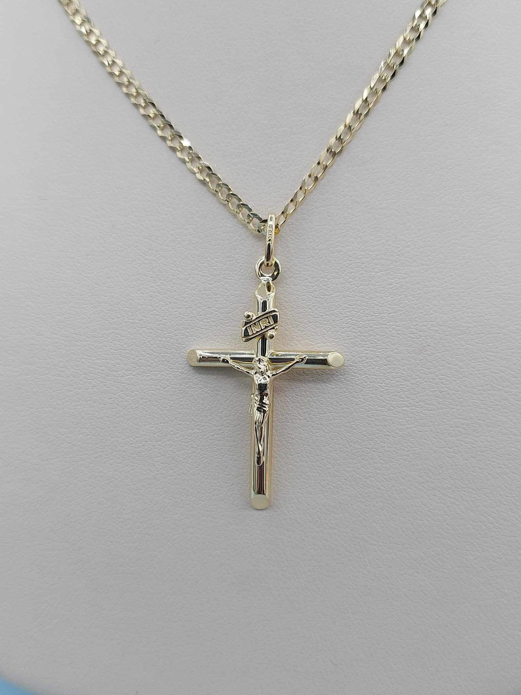 Gold Crucifix on Curb Chain - 14K