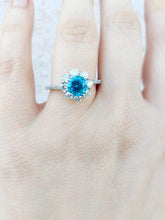 Load image into Gallery viewer, Blue Zircon Flower Design Ring - 14K White Gold