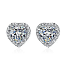 Load image into Gallery viewer, 2 Carat Heart Moissanite Halo Stud Earrings - Sterling Silver