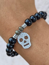 Load image into Gallery viewer, "Skull" CZ Silver Charm Bracelet - TJazelle