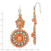 Load image into Gallery viewer, Silver-tone CZ, Synthetic Jade and Beaded Medallion Dangle Earrings