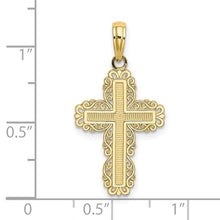 Load image into Gallery viewer, Textured with Lace Trim Cross Pendant - 10K Yellow Gold