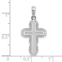 Load image into Gallery viewer, Textured with Lace Trim Cross Pendant - 10K White Gold