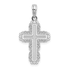 Load image into Gallery viewer, Textured with Lace Trim Cross Pendant - 10K White Gold