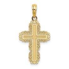 Load image into Gallery viewer, Textured with Lace Trim Cross Pendant - 10K Yellow Gold
