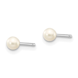 10k White Gold 3-4mm White Round FW Cultured Pearl Stud Post Earrings