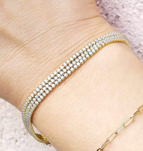 Load image into Gallery viewer, Three Strand CZ Tennis Bracelet - Gold Plated Sterling Silver