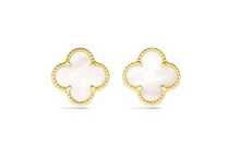Load image into Gallery viewer, 14K Yellow Gold Italian White Mother of Pearl Clover Earring