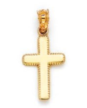 Load image into Gallery viewer, Beaded Edge Cross Pendant Charm - 14K Yellow Gold