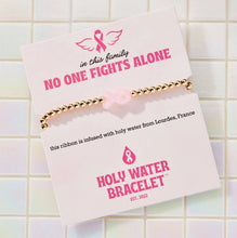 Load image into Gallery viewer, Pink Ribbon Awareness Holy Water Stretch Bracelet in Gold
