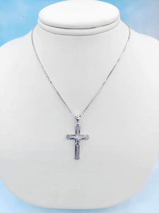 1" Crucifix Cross on Box Chain - 14K White Gold