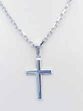 Load image into Gallery viewer, Polished  Flat Cross Necklace - Sterling Silver