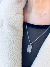 Load image into Gallery viewer, Diamond Dog Tag on Sparkly Wheat Chain - 14K White Gold