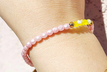 Load image into Gallery viewer, Matte Pink w/ Yellow Center Stash Skinny Stretch Bracelet