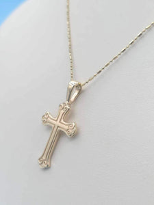 Filigree Scroll Style Cross Necklace - 14K Yellow Gold