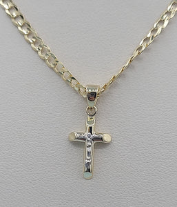 10K Cuban Link Chain with 14K Small Crucifix Pendant