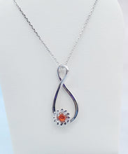Load image into Gallery viewer, Orange CZ Sunflower Pearshaped Pendant - Sterling Silver